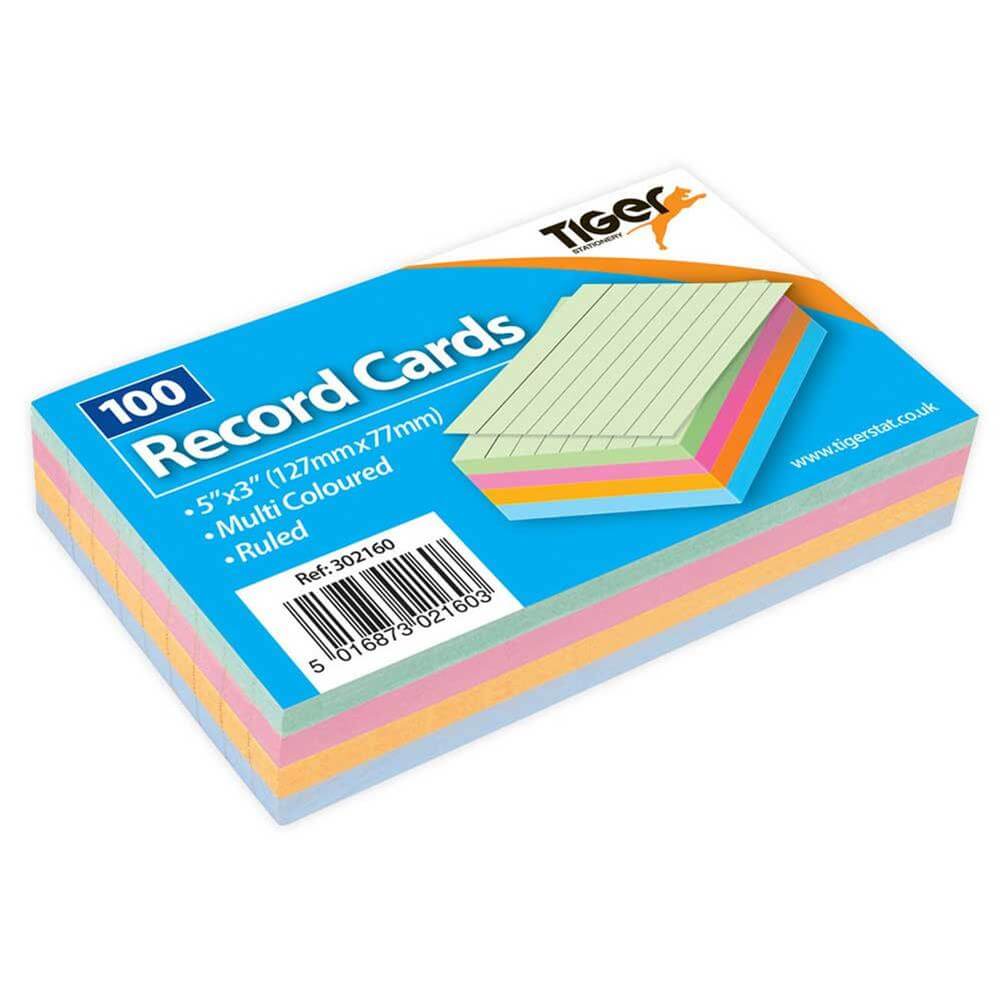 Tiger Stationery Coloured Record Cards 5 x 3